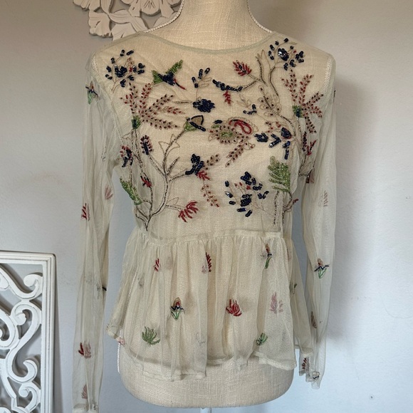 ZARA Sheer blouse with embroidered & beaded designs in a size Small! - Picture 1 of 10